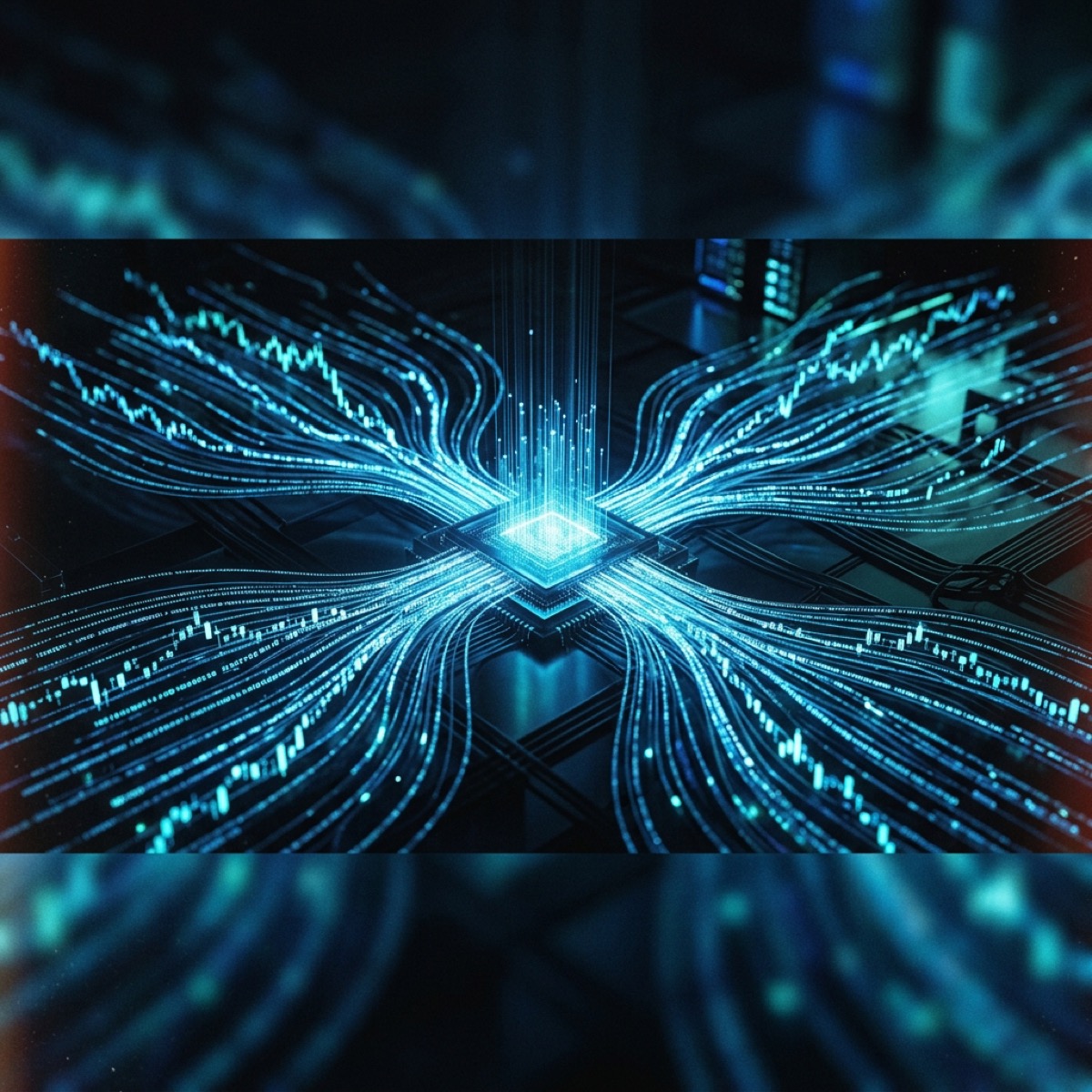 Abstract visualization of market data converging with fiber optic technology